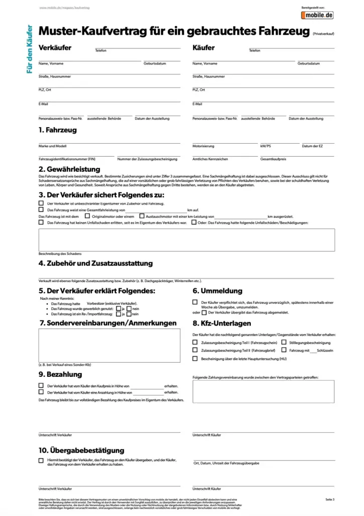 Договор купли-продажи на автомобиле в Германии