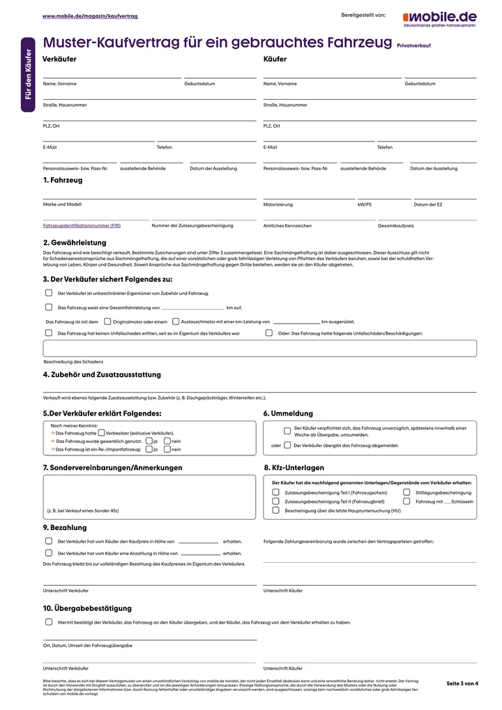 Kfz-Kaufvertrag — договор купли-продажи автомобиля